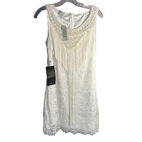 NWT BEBE Lace Fringe White Sleeveless Party Dress Sz XS - Picture 1 of 12